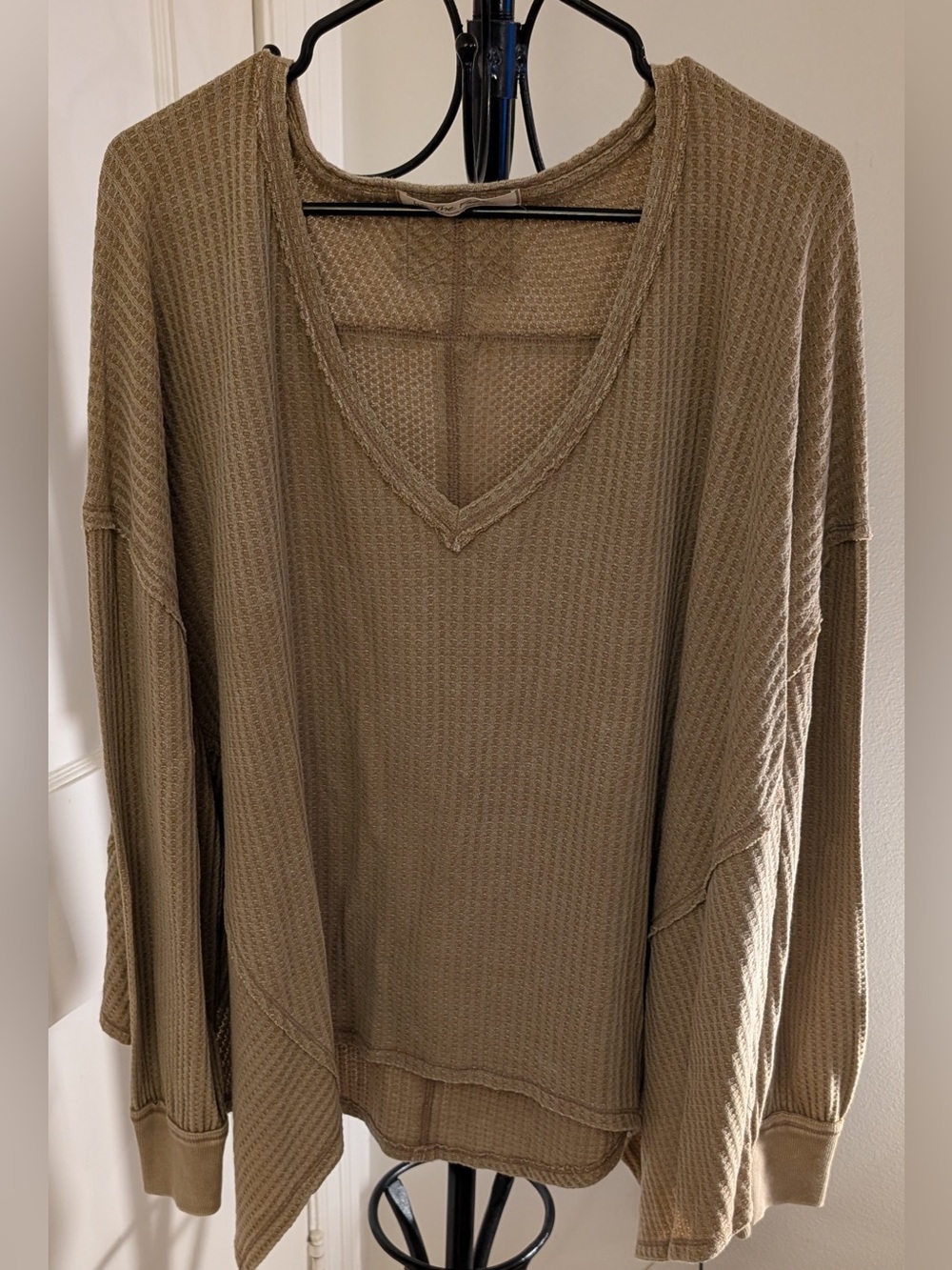 Free People Olive Green Waffle Knit Top Size Large
